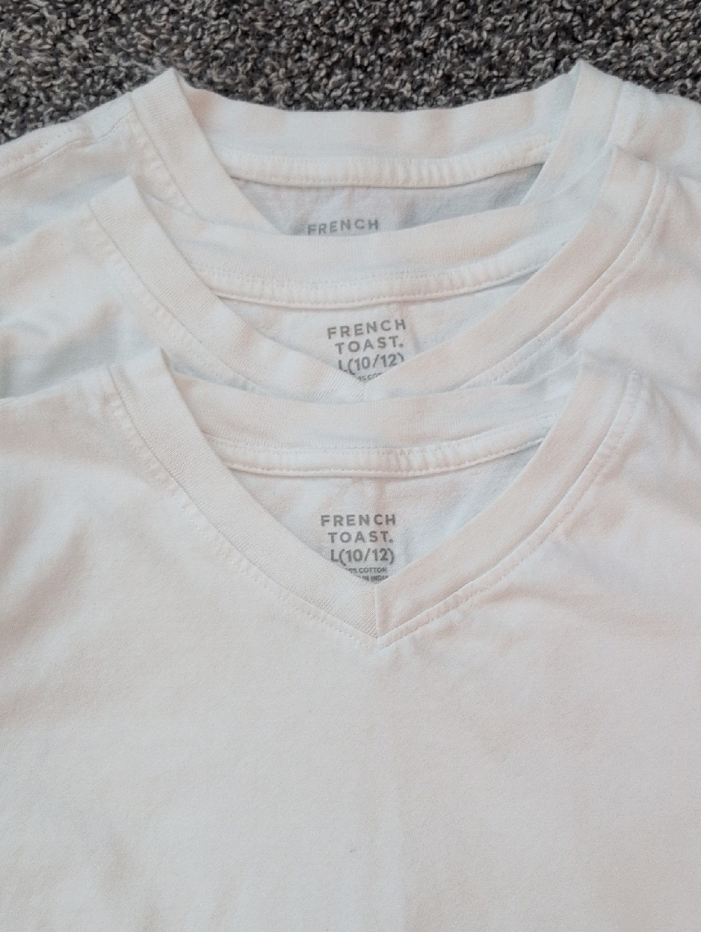 French Toast White V-Neck T-Shirts Trio, (Boys Age 10/12)